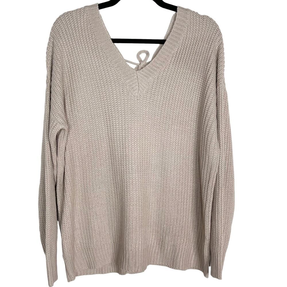 New Umgee Medium M Light Mauve Purple Lace Up Back V Neck Sweater Tunic Cotton
